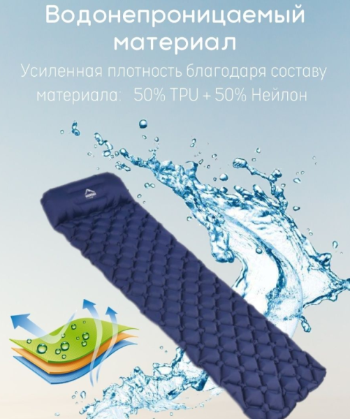 Туристический сверхлегкий матрас со встроенным насосом SLEEPING PAD и воздушной подушкой